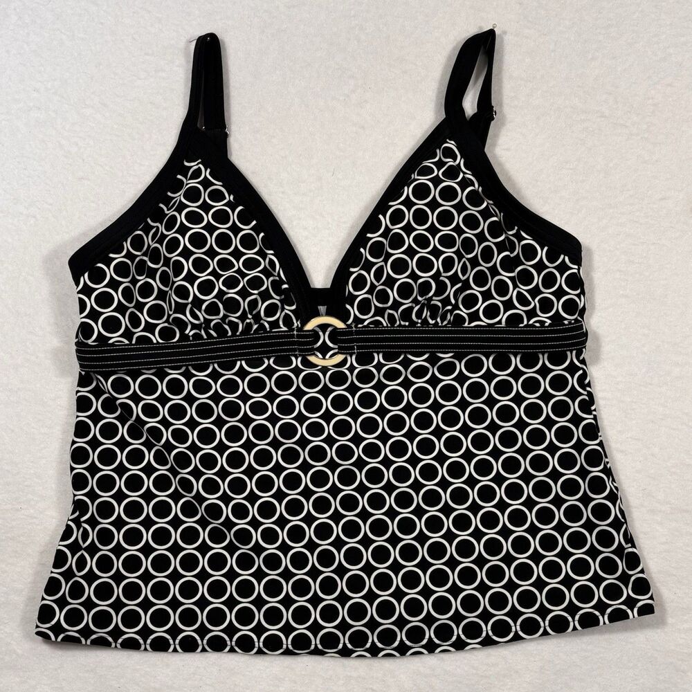 CHRISTINA Tankini Women’s 12 Black White Geometric V Neck Padded Swim Top